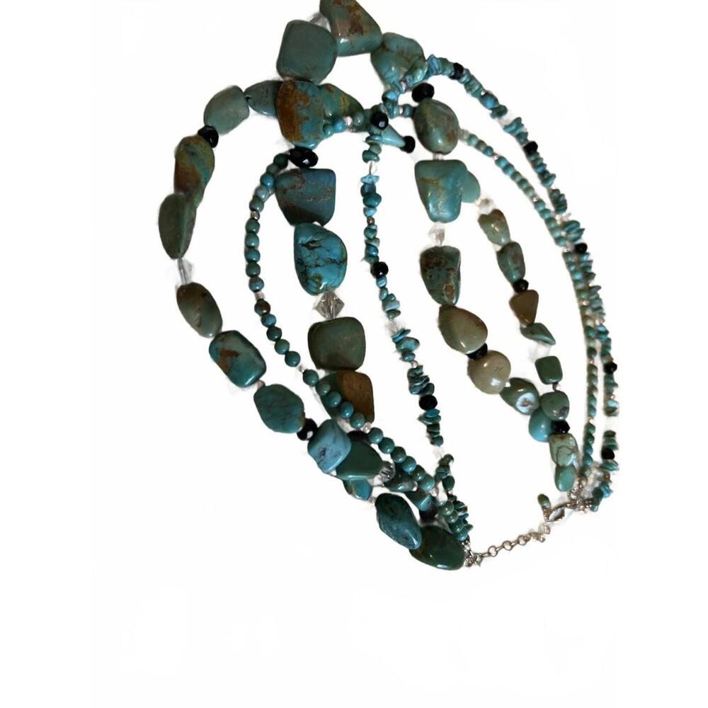Silpada Sterling Silver Turquoise Obsidian 4-Strand Necklace - Picture 4 of 9